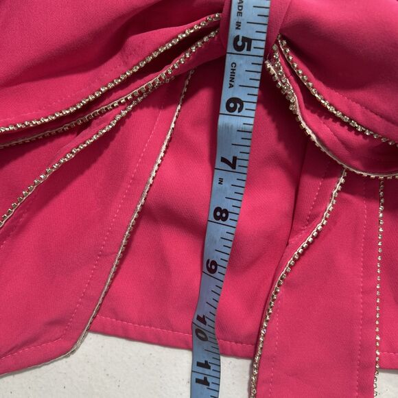 Main Strip Crop Top Womens L Pink Bow Rhinestones Romantic Feminine 90s Y2k - Picture 7 of 9